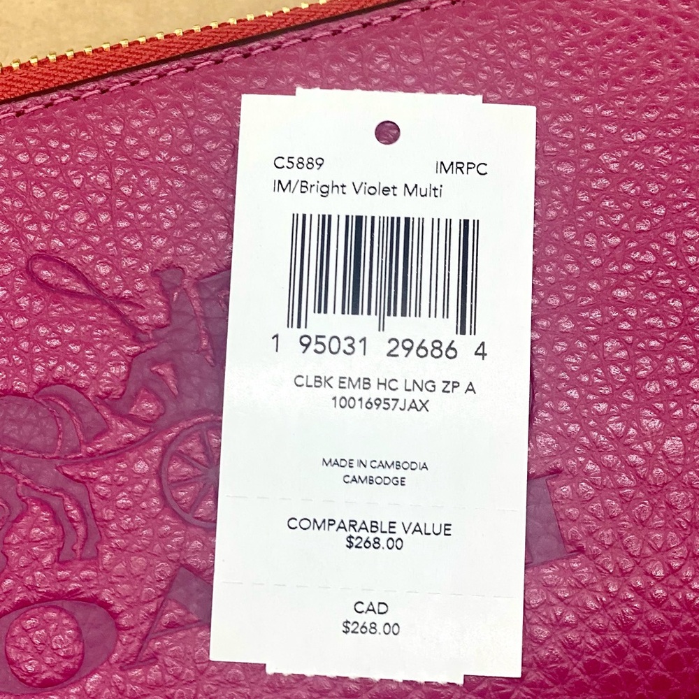 COACH Long Zip Around Wallet With Horse And Carriage Bright Violet Multi Color - Picture 9 of 10